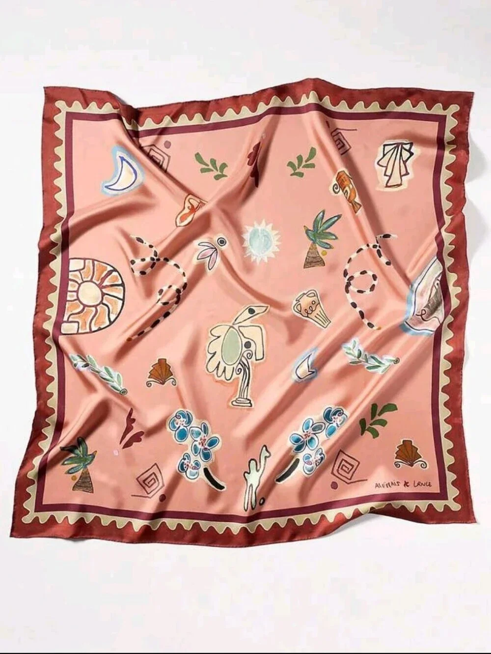 New! Silky Scarf in Dusty Rose with Rust Border 18